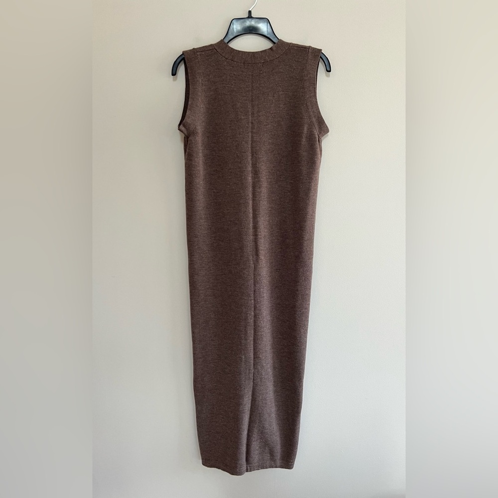 TWEEDS Merino Wool Button Down Sleeveless Maxi Dress Duster in Brown, size M - Picture 3 of 8